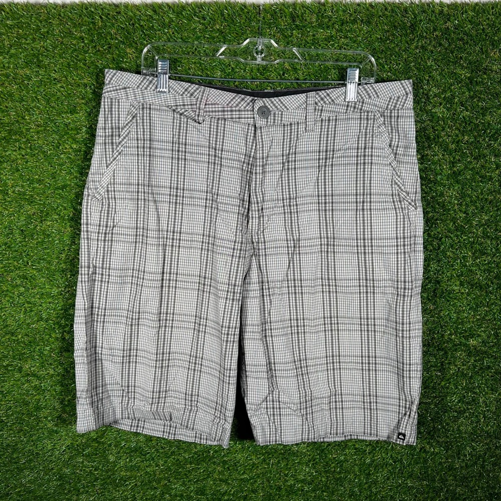 Quiksilver Mens Plaid Walking Shorts Grey White Cotton Size‎ 36 Y2K